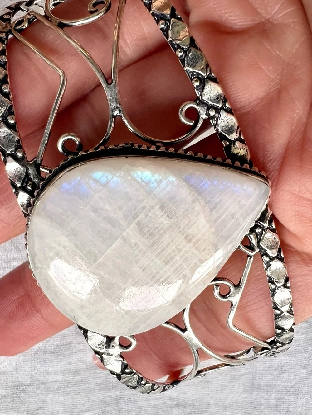 925 Mystical Flash Rainbow Moonstone Cuff Bracelet